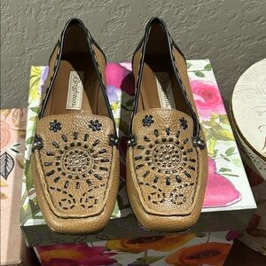Brighton Women's Tan and Black Embellished Flats